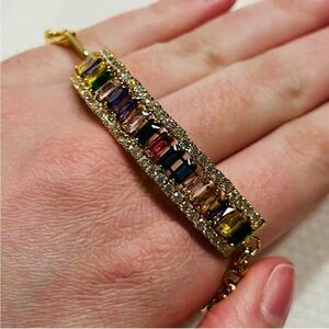 New multicolour stone, gold tone bracelet. Feminine. Fun. Perfect gift!